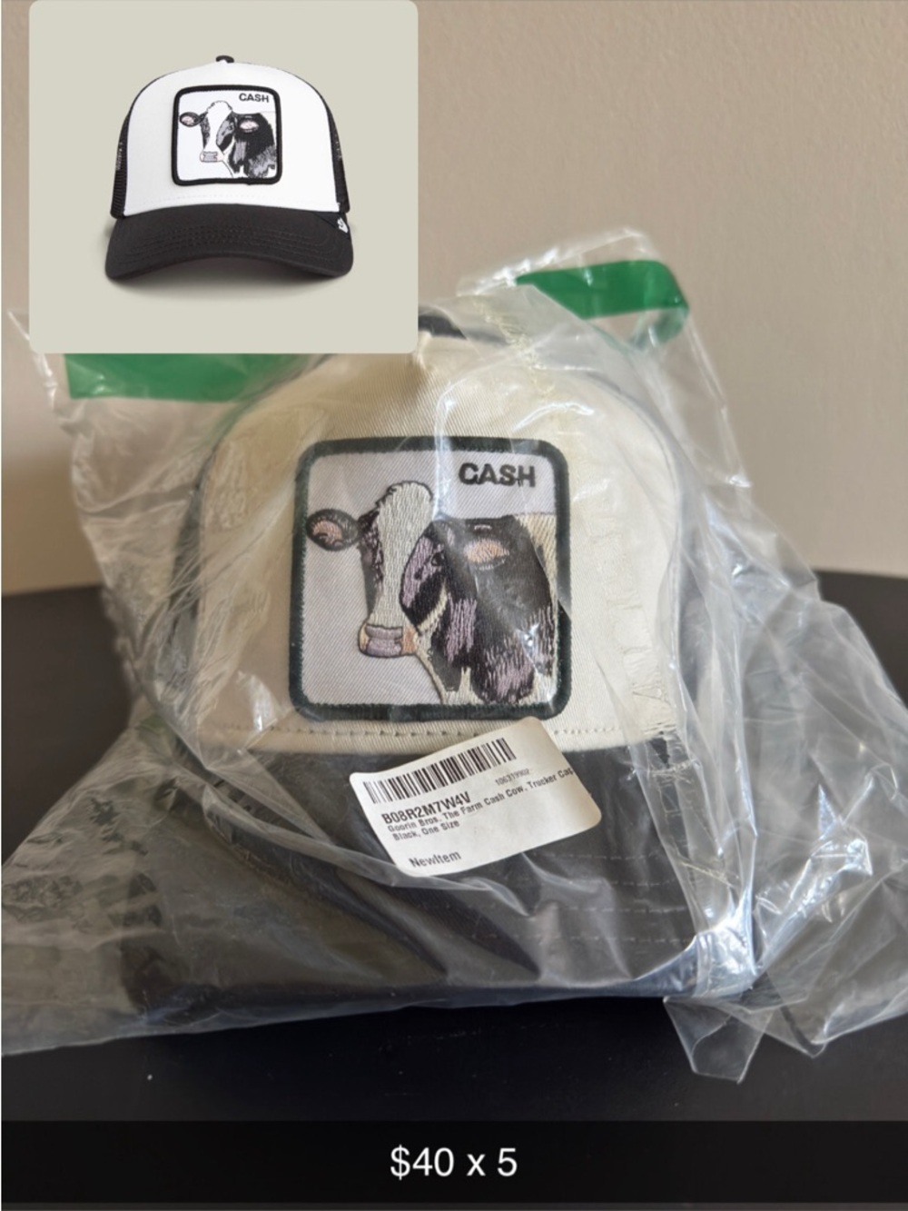 White and Black Trucker Hat with Cow Patch